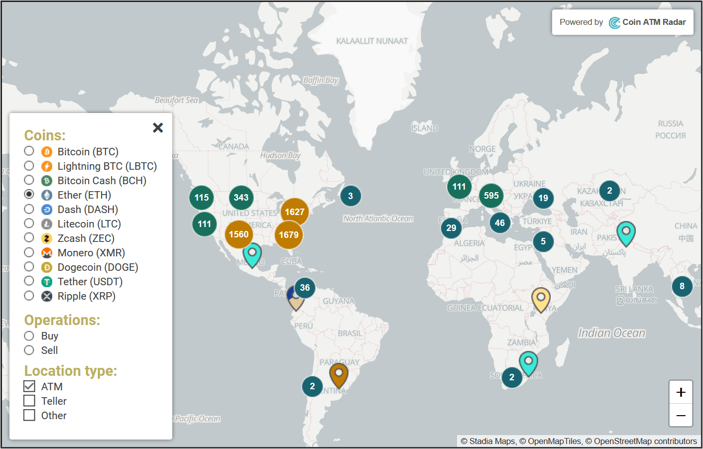A világ bitcoin atm térképe