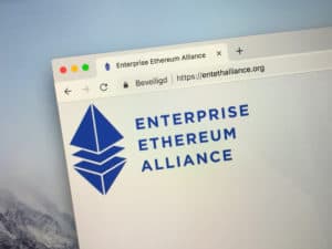 Amsterdam, Olanda - 1 octombrie 2018 Site-ul web al Enterprise Ethereum Alliance sau EEA, o platformă care conectează întreprinderile și startup-urile Fortune 500 cu proiectul blockchain Ethereum.